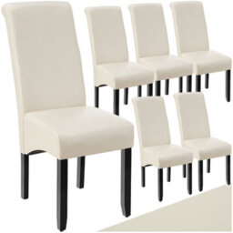 Tectake Set Of 6 Dining Chair - Ergonomic Seat Shape, High Backrest, Padded, Faux Leather  - Cream - thumbnail 1