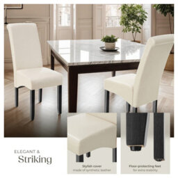 Tectake Set Of 6 Dining Chair - Ergonomic Seat Shape, High Backrest, Padded, Faux Leather  - Cream - thumbnail 4
