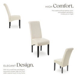 Tectake Set Of 6 Dining Chair - Ergonomic Seat Shape, High Backrest, Padded, Faux Leather  - Cream - thumbnail 3