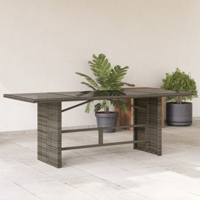Vidaxl Garden Table With Glass Top Grey 190X80X74 Cm Poly Rattan - image 1