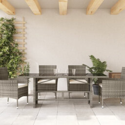 Vidaxl Garden Table With Glass Top Grey 190X80X74 Cm Poly Rattan - thumbnail 3