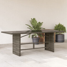 Vidaxl Garden Table With Glass Top Grey 190X80X74 Cm Poly Rattan - thumbnail 1