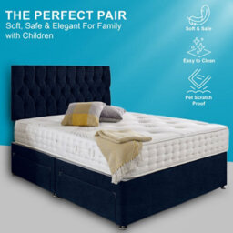 Dining Tables Beirut Matching Headboard Divan Set, 2 Drawer On Same Side With Sprung 1500 Comfort Mattress - Chenille Indigo - Double - thumbnail 2