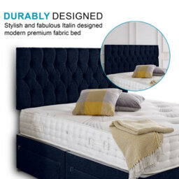 Dining Tables Beirut Matching Headboard Divan Set, 2 Drawer On Same Side With Sprung 1500 Comfort Mattress - Chenille Indigo - Double - thumbnail 3