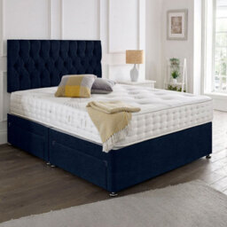Dining Tables Beirut Matching Headboard Divan Set, 2 Drawer On Same Side With Sprung 1500 Comfort Mattress - Chenille Indigo - Double - thumbnail 1