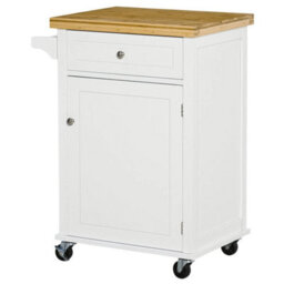 Rolling Kitchen Cart Storage Trolley With Drawer Towel Rail White - thumbnail 1