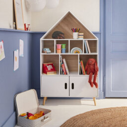 Sweeek - Children's House-Shaped Bookcase With Storage Tobias White 80.5X30X133 Cm