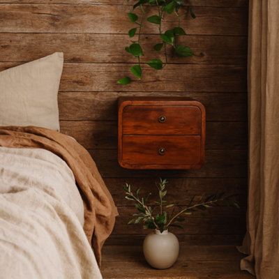 Wyld Haus Kamala Floating Mini Chestnut Mango Wood Bedside Table, 2 Drawers - image 1