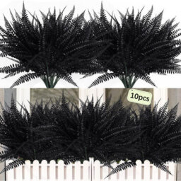Artificial Boston Fern Plants, 10 Pieces, Artificial Plants, Decorative Fake Plants, Artificial Branches, Black - thumbnail 1