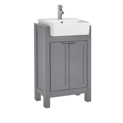 Homestylestore 550mm Light Grey Floorstanding Bathroom Vanity Unit With Chrome Finger Pull Handles - image 1