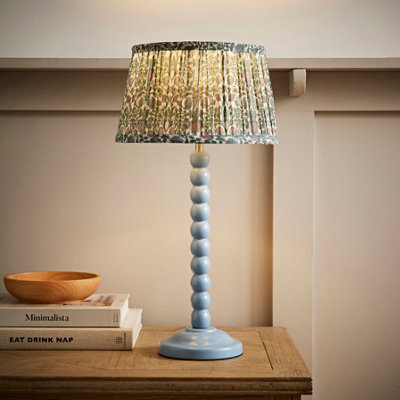 Valuelights Bobbin Pastel Blue Table Lamp With Floral Pleated Shade - image 1