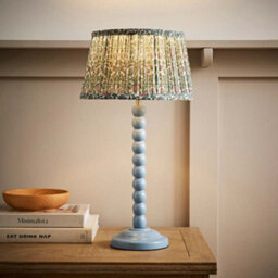 Valuelights Bobbin Pastel Blue Table Lamp With Floral Pleated Shade - thumbnail 3