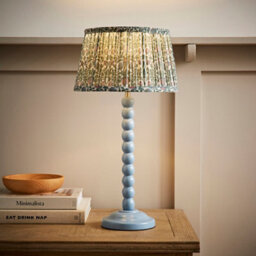 Valuelights Bobbin Pastel Blue Table Lamp With Floral Pleated Shade - thumbnail 1