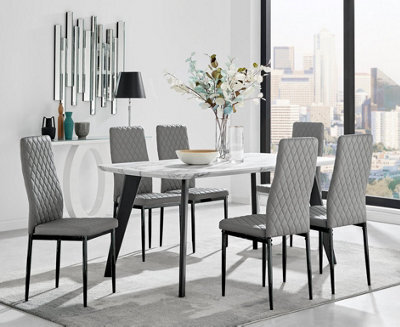 Furniturebox Andria Black Leg Marble Effect Dining Table And  6 Grey Milan Black Leg Chairs - image 1