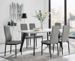 Furniturebox Andria Black Leg Marble Effect Dining Table And  6 Grey Milan Black Leg Chairs - thumbnail 1