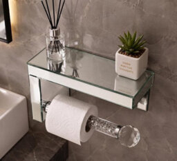 Deenz Silver Crushed Crystal Mirrored Toilet Paper Holder & Shelf Feature Wall Hanging Tissue Roll Storage Rack Bathroom 20X13Cm - thumbnail 4