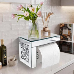 Deenz Silver Crushed Crystal Mirrored Toilet Paper Holder & Shelf Feature Wall Hanging Tissue Roll Storage Rack Bathroom 20X13Cm - thumbnail 5