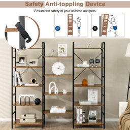 Costway 5-Tier Industrial Bookshelf Large Triple Floor Standing Bookcase Display Shelf - thumbnail 8