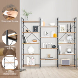 Costway 5-Tier Industrial Bookshelf Large Triple Floor Standing Bookcase Display Shelf - thumbnail 9