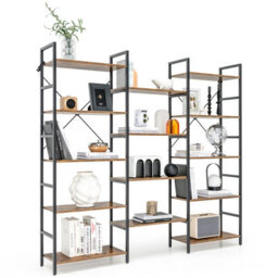 Costway 5-Tier Industrial Bookshelf Large Triple Floor Standing Bookcase Display Shelf - thumbnail 1