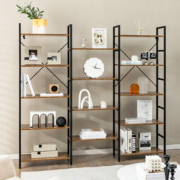 Costway 5-Tier Industrial Bookshelf Large Triple Floor Standing Bookcase Display Shelf - thumbnail 5