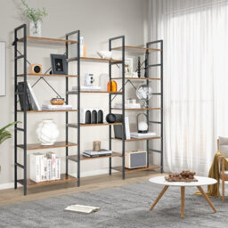 Costway 5-Tier Industrial Bookshelf Large Triple Floor Standing Bookcase Display Shelf - thumbnail 3