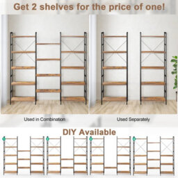 Costway 5-Tier Industrial Bookshelf Large Triple Floor Standing Bookcase Display Shelf - thumbnail 6