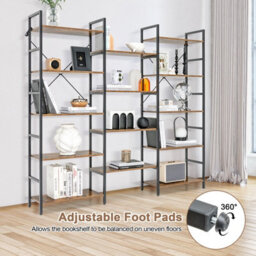 Costway 5-Tier Industrial Bookshelf Large Triple Floor Standing Bookcase Display Shelf - thumbnail 7