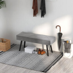 Homcom End Of Bed Bench, Upholstered Hallway Bedroom With Steel Legs, Grey - thumbnail 8