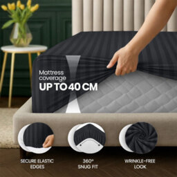 Aspire Homeware Black Stripe Fitted Sheet 40Cm Extra Deep-100%microfiber Fitted Bed Sheets King, (L)200Cmx(W)152Cm - thumbnail 2