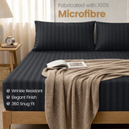 Aspire Homeware Black Stripe Fitted Sheet 40Cm Extra Deep-100%microfiber Fitted Bed Sheets King, (L)200Cmx(W)152Cm - thumbnail 7