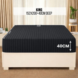 Aspire Homeware Black Stripe Fitted Sheet 40Cm Extra Deep-100%microfiber Fitted Bed Sheets King, (L)200Cmx(W)152Cm - thumbnail 6