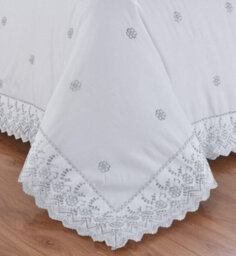 Kampala Hill Embroidered Luxury Duvet Cover Set Bedding Set With Pillowcase(S) Arielle White Single - thumbnail 6