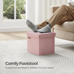 Songmics Compact Storage Ottoman, Bedroom Bench With Hidden Compartment, Footrest Seating Stool, Jelly Pink - thumbnail 1