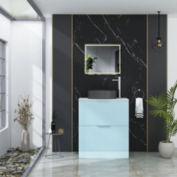 Royal Bathrooms Evora 700mm Powder Blue Fluted Floor Standing Countertop Vanity Unit 2 Drawer With Art Round Basin - thumbnail 2
