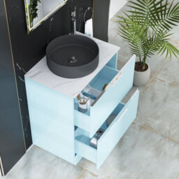 Royal Bathrooms Evora 700mm Powder Blue Fluted Floor Standing Countertop Vanity Unit 2 Drawer With Art Round Basin - thumbnail 3