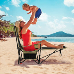 Gainoom Green Reclining Camping Chair Outdoor Folding Mesh Lounge Chair