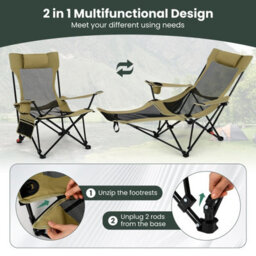 Gainoom Green Reclining Camping Chair Outdoor Folding Mesh Lounge Chair - thumbnail 5