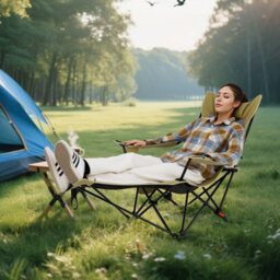 Gainoom Green Reclining Camping Chair Outdoor Folding Mesh Lounge Chair - thumbnail 3