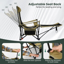 Gainoom Green Reclining Camping Chair Outdoor Folding Mesh Lounge Chair - thumbnail 6