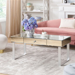 Wyld And Coco Glam Silver Mirrored Coffee Table With Drawer 110 X 47 Cm - thumbnail 2