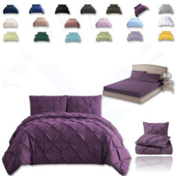 TheWhiteWater Limited Pintuck Duvet Cover Set + Matching Pillowcases With Bedsheet - 3In1 Hotel Style Bedding Set - Purple Plump