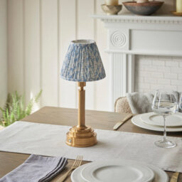 Luminosa Lighting Luminosa Upton Rechargeable Brushed Aged Brass Plate Table Lamp With Shell Bay Blue Fabric Leaf Shade 16Cm Integrated Led - thumbnail 3