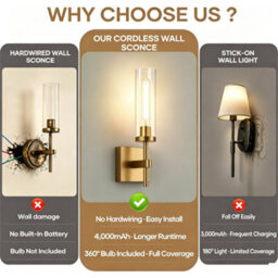 Amorly Set Of 2 Wall Sconce, Wireless Wall Sconces With Remote Control,rechargeable Dimmable Wall Lights For Bedroom Living Room Entryway - thumbnail 2