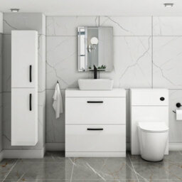 Royal Bathrooms 800mm Floor Standing Vanity Unit 2 Drawer Gloss White & Countertop Basin - Cube With Matt Black Handle - thumbnail 2