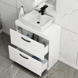 Royal Bathrooms 800mm Floor Standing Vanity Unit 2 Drawer Gloss White & Countertop Basin - Cube With Matt Black Handle - thumbnail 3
