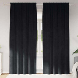 Berkfield Blackout Curtains With Top Tape 2 Pcs Black Velvet - thumbnail 1