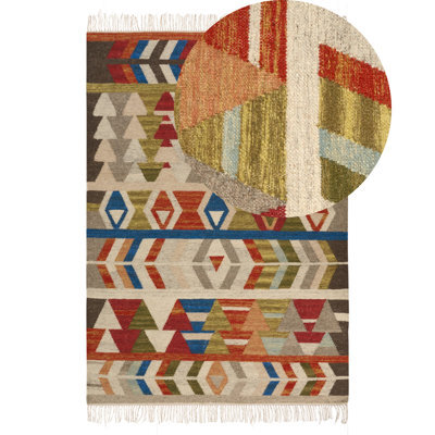 Beliani Rug Kaghsi Multicolour 140 X 200 Cm Wool Kilim - image 1