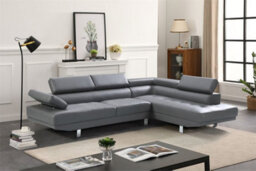 Eco Living Ravello Leather Corner Sofa Adjustable Headrests, L-Shaped Sectional, Contemporary Living Room Seating, Right Hand Facing, Grey - thumbnail 1
