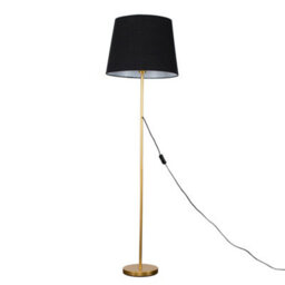 Valuelights Charles Gold Floor Lamp With Black Tapered Shade And Bulb - thumbnail 1